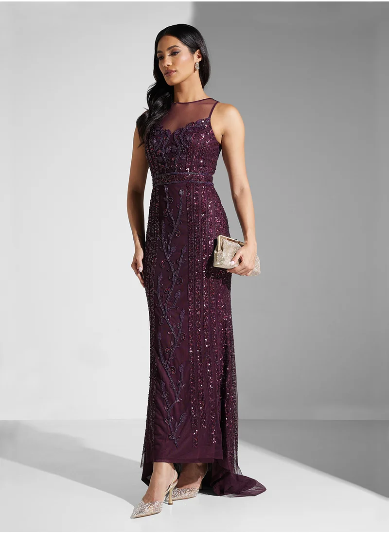 Namshi x Mesh Back Cutout Detail Embellished Dress