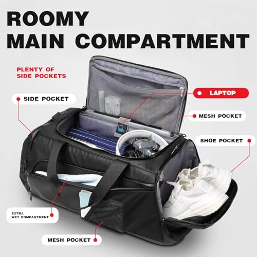 Dawnwake Men's Gym Bag Large Capacity Training Fitness Workout Sports Bag Dry-Wet Bags Business Travel Bag with Shoes Pouch (Black) - Image 5
