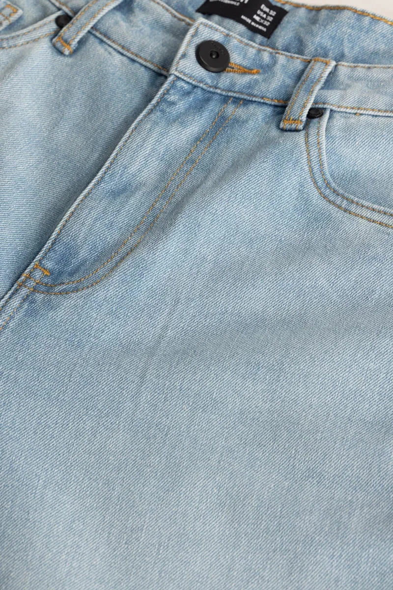 سنيتش Light Blue Solid Loose Fit Streetwear Jeans