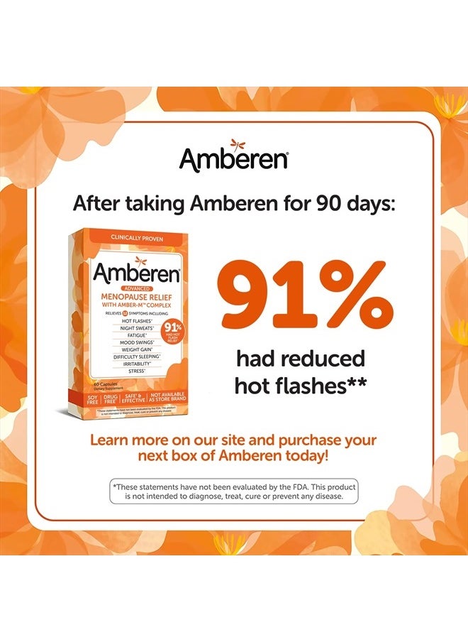 Amberen - : Safe Multi-Symptom Menopause Relief. Clinically Shown to Relieve 12 Menopause Symptoms: Hot Flashes, Night Sweats, Mood Swings, Low Energy and More, 3 Month Supply - Image 1