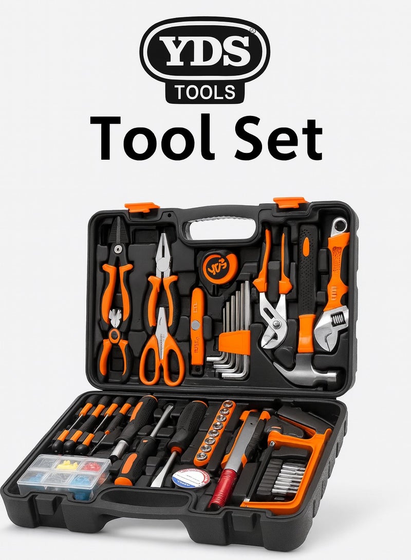 YDS 100-Piece Universal Home/Automotive Tool Kit in Heavy-Duty Blow Case – Hammer, Pliers, Complete Screwdriver Set, Wrench & 1/4" Cr-V Socket Set, Hex Keys, Utility Knife & 3m Tape – Great for Home Improvement/Construction/Car Repairs - Image 1
