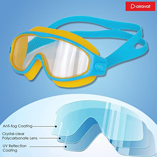AIRAVAT Macho swimming goggles for Kids Children Teens, polycarbonate goggles, Anti-Fog, Anti-UV, Wide View Swimming Goggles, Free size (Yellow) - Image 4
