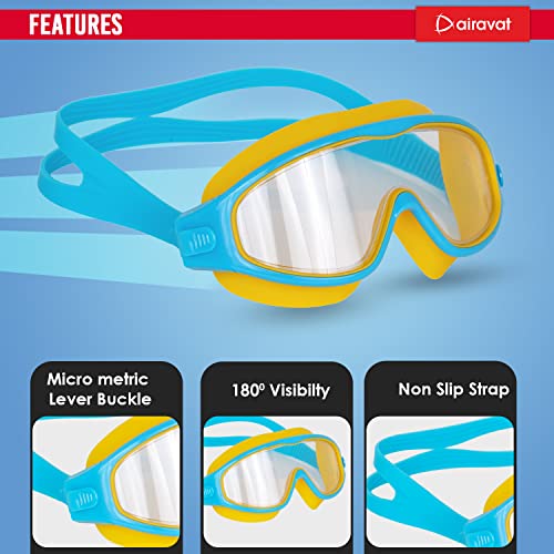 AIRAVAT Macho swimming goggles for Kids Children Teens, polycarbonate goggles, Anti-Fog, Anti-UV, Wide View Swimming Goggles, Free size (Yellow) - Image 3