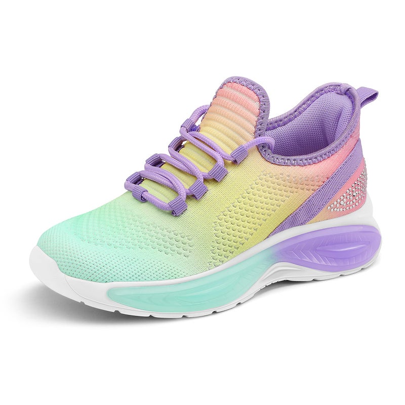 RUNSIDE Girls Lightweight Sneakers Kids Lace-up Tennis Running Shoes, Breathable Walking Shoes for Toddler/Little Kid/Big Kid Gradient Purple - Image 1