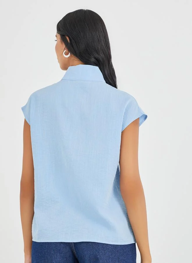 Take Two Take Two Solid Stand Collar Button Front Top