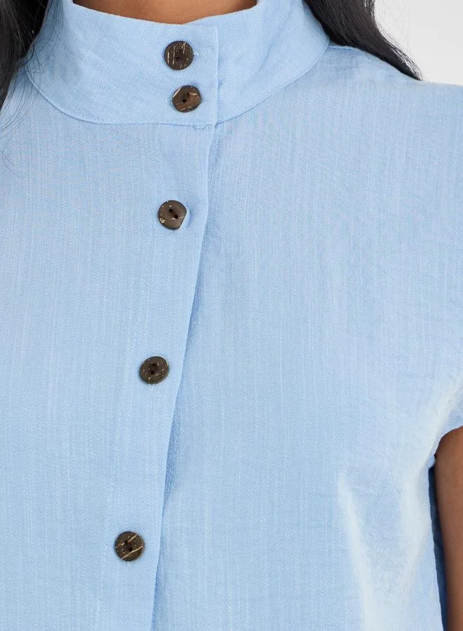 Take Two Take Two Solid Stand Collar Button Front Top
