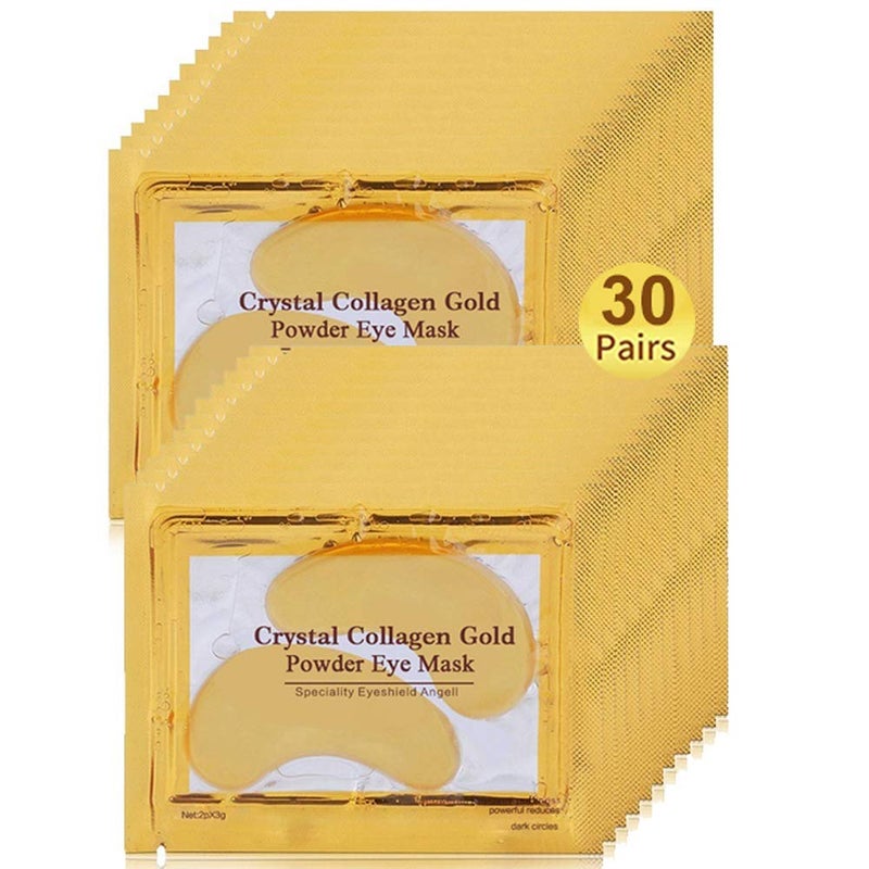 Under Eye Patches 30 Pairs Gold Eye Mask Eye Gel Pads With Collagen Treatment for Reducing Dark Circles Lighten Wrinkles AntiAging Moisturizing Fine Lines Eye Bags Puffiness for Women Men