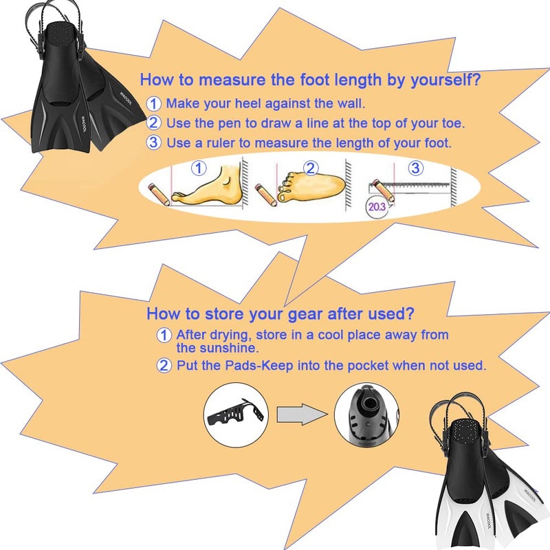 WACOOL Adult Short Light Adjustable Travel Size Fins Short Blade Fins Flippers for Snorkeling Diving Scuba Swimming Training (White,L-XL) - Image 5