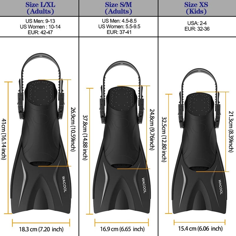 WACOOL Adult Short Light Adjustable Travel Size Fins Short Blade Fins Flippers for Snorkeling Diving Scuba Swimming Training (White,L-XL) - Image 2