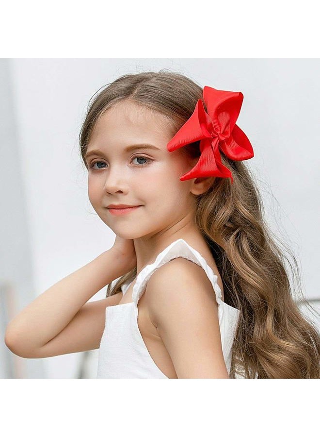 DEEKA 2 PCS 6" Big Hand-made Grosgrain Ribbon Solid Color Hair Bows Alligator Clips Hair Accessories for Little Teen Toddler Girls Kids Set of 2 -Red - Image 4