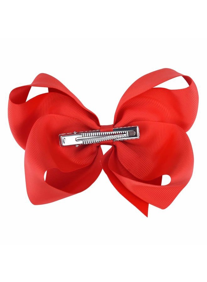 DEEKA 2 PCS 6" Big Hand-made Grosgrain Ribbon Solid Color Hair Bows Alligator Clips Hair Accessories for Little Teen Toddler Girls Kids Set of 2 -Red - Image 3