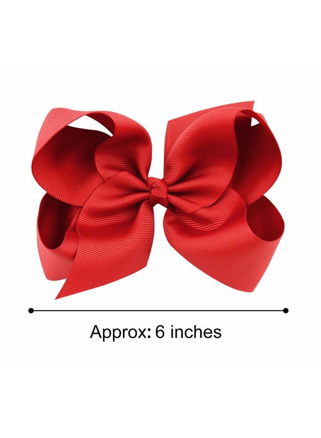 DEEKA 2 PCS 6" Big Hand-made Grosgrain Ribbon Solid Color Hair Bows Alligator Clips Hair Accessories for Little Teen Toddler Girls Kids Set of 2 -Red - Image 2
