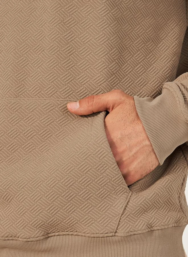 Styli Geo Textured Relaxed Fit Hoodie with Kangaroo Pocket