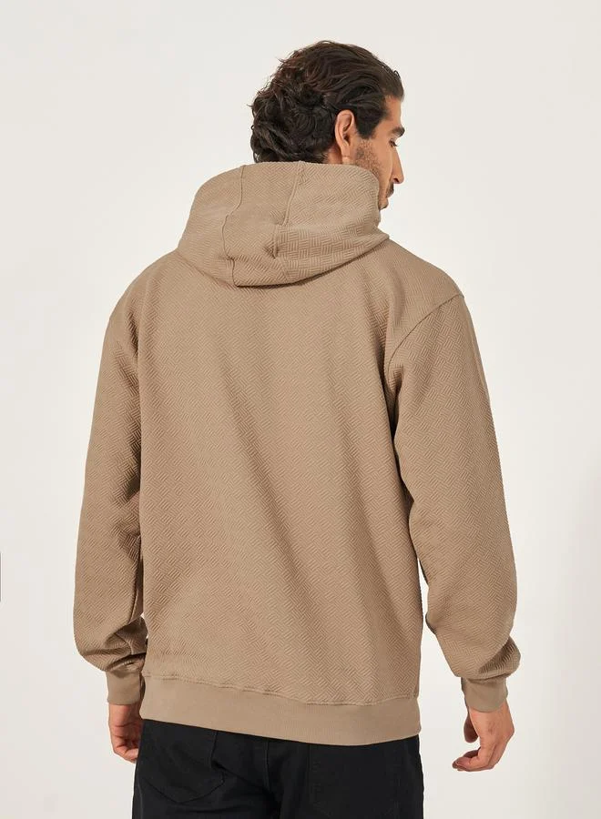 Styli Geo Textured Relaxed Fit Hoodie with Kangaroo Pocket