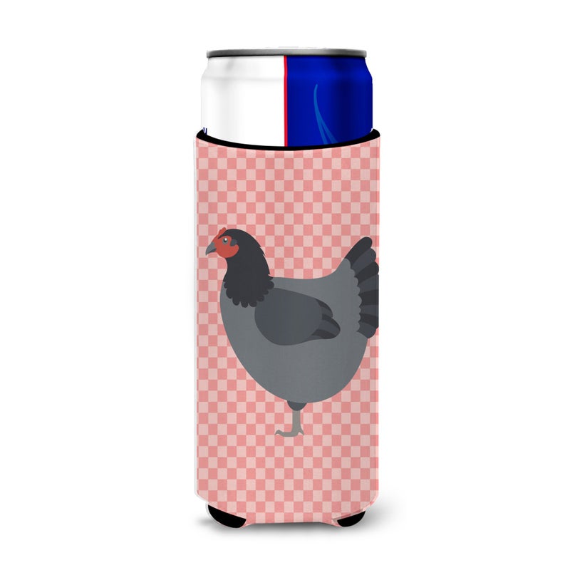 Caroline's Treasures ""Caroline's Treasures Jersey Giant Chicken Pink Check Decorative Can Hugger  Slim  Multicolor""