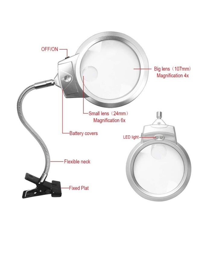 Magnifying Desk Lamp, LED-illuminated Magnifier Microscope, Clip Magnigying Glass with Light and Stand, Desk Metal Hose Magnifier, for Reading, Close Work, Diamond Painting and Sewing Handicrafts - Image 5