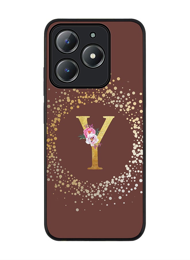Stylizedd For Realme C63 / Realme C61 4G Case,Slim fit Camera Protection, Shockproof Thin Phone cover  - Custom Monogram Floral - Y  (Brown ) - Image 1