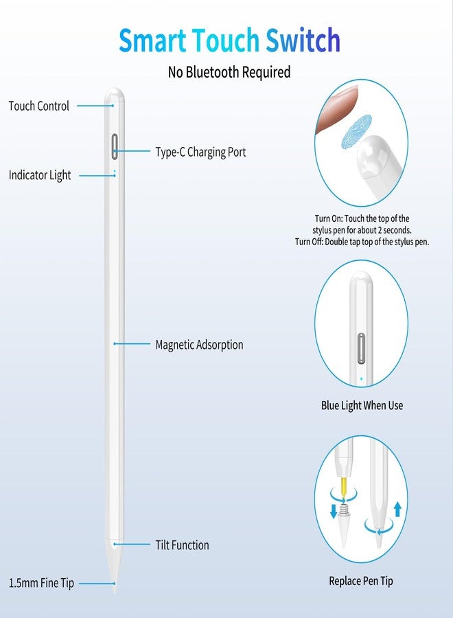 COO Stylus Pen for iPad, Magnetic Stylus iPad Pen (White01, 1 Plus 5 Pen Tips & 80cm Cable) - Image 4