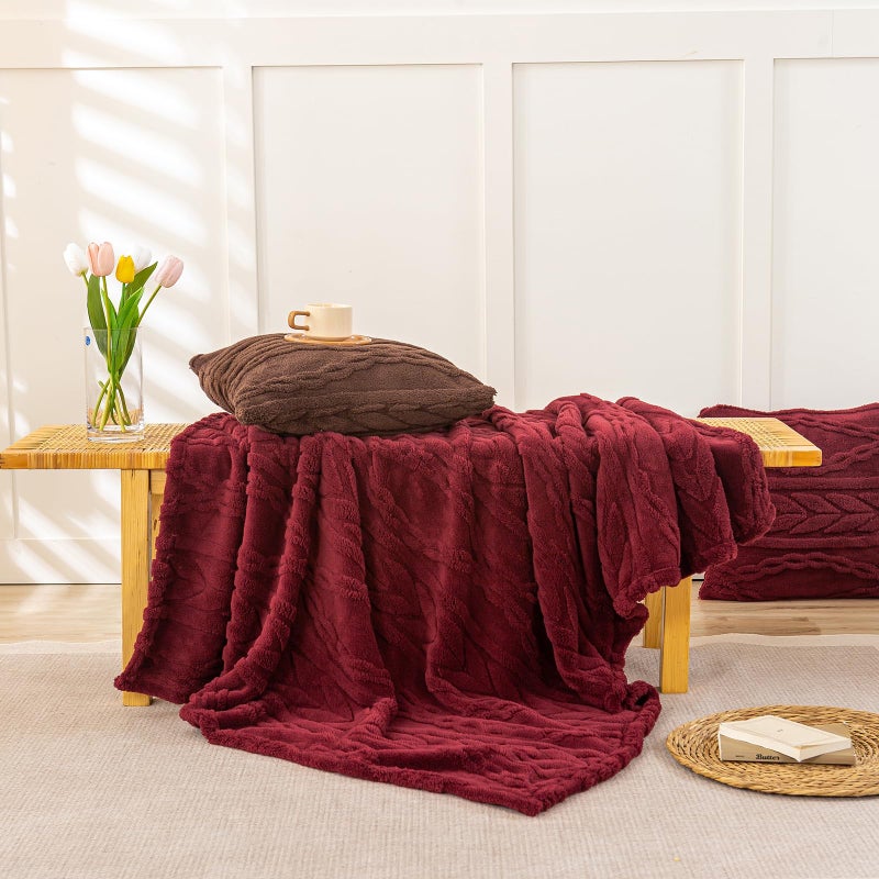YUSOKI Sherpa Large Throw Blanket Single Layer,Light Weight(1.7lb),370GMS-3D Stylish Design for Gift Home Decor (Burgundy Red,50"x65") - Image 2