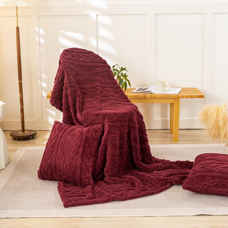 YUSOKI Sherpa Large Throw Blanket Single Layer,Light Weight(1.7lb),370GMS-3D Stylish Design for Gift Home Decor (Burgundy Red,50"x65") - Image 5