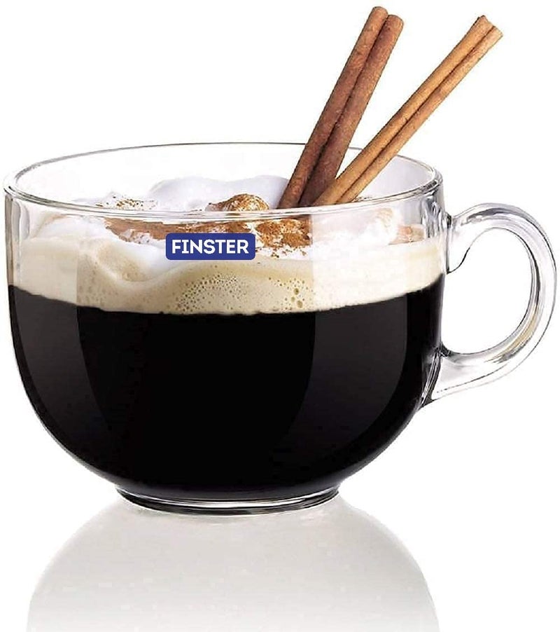 FINSTER Glass Large Coffee Cappuccino Mugs Set 4 440ml Transparent Multi Purpose Tea Cups with Handle Perfect Cups Gifts for All Coffee Tea Soup Lovers - Image 4
