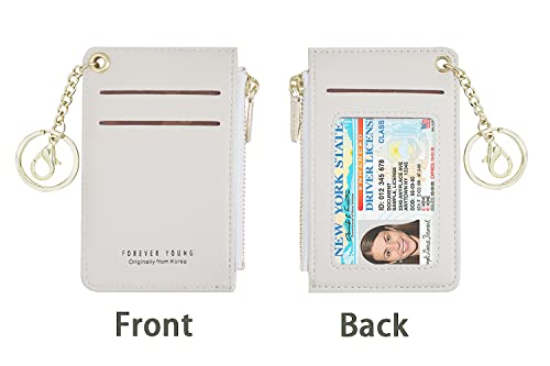 Prometheism Small Wallets for Women Slim Leather Card Case Holder Wallet Coin Change Purse with Keychain (Beige) - Image 3