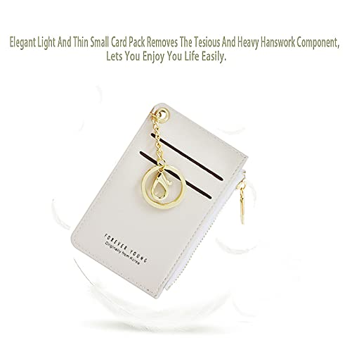 Prometheism Small Wallets for Women Slim Leather Card Case Holder Wallet Coin Change Purse with Keychain (Beige) - Image 5