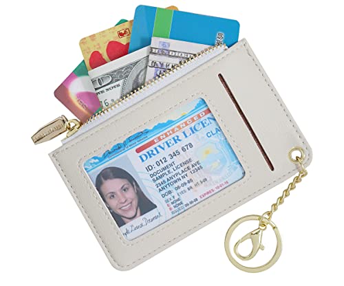 Prometheism Small Wallets for Women Slim Leather Card Case Holder Wallet Coin Change Purse with Keychain (Beige) - Image 2