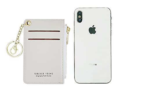 Prometheism Small Wallets for Women Slim Leather Card Case Holder Wallet Coin Change Purse with Keychain (Beige) - Image 4