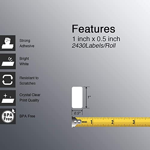 BETCKEY - 1" x 0.5" (25 mm x 13 mm) Small Labels Compatible with Zebra & More Label Printer,Premium Adhesive & Perforated [10 Rolls, 24300 Labels] - Image 2
