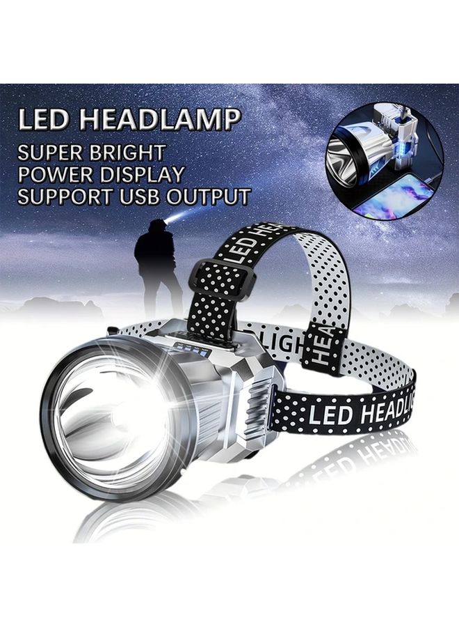 1pc Portable USB Rechargeable LED Headlamp With Battery Display And USB Output For Fishing Hiking - Image 2