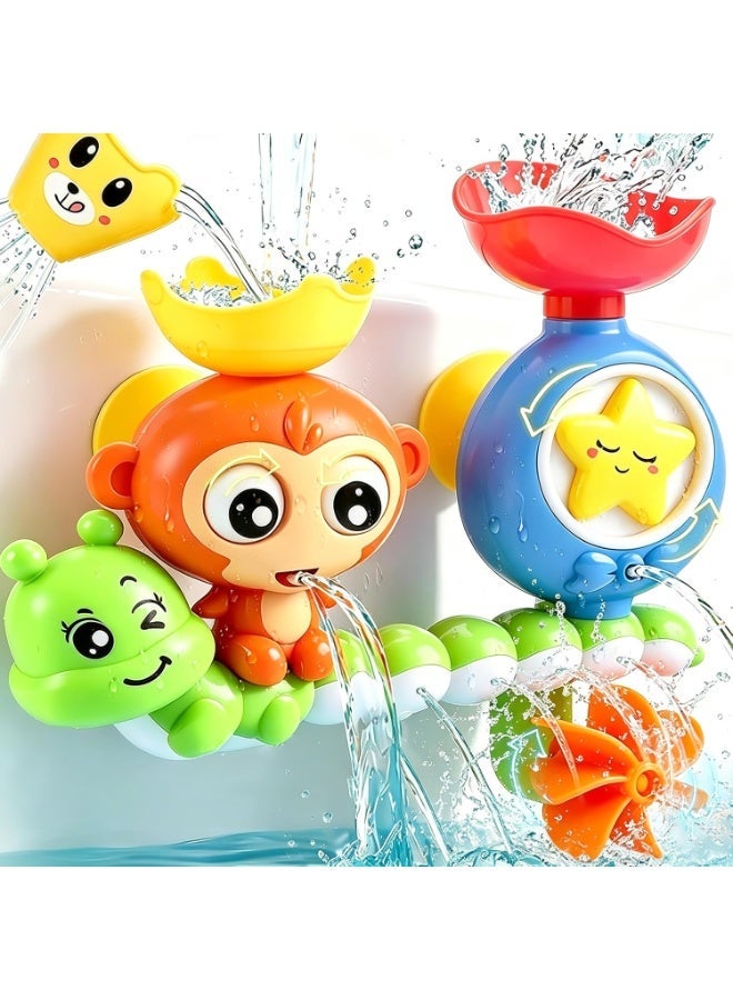 Halamodo Bath Toys for Toddlers Ages 1-3 Year, Lovely Monkey & Caterpillar | Preschool New Born Baby Bathtub Water Toys, 2 Strong Suction Cups - Image 1