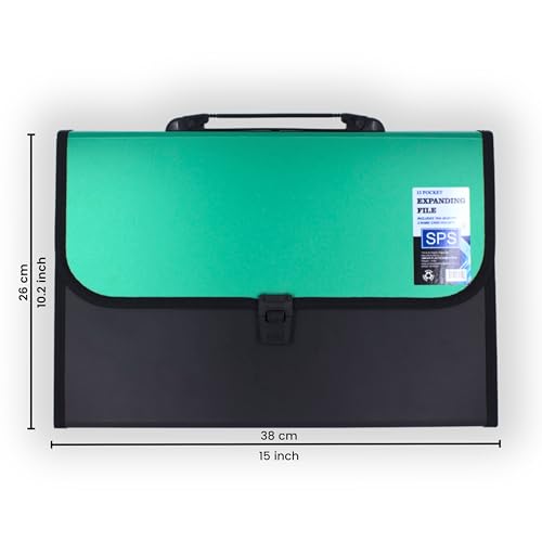 SPS 13 Pocket Expanding File Folder with Buckle Closure,Label Index and Handle for A4/Foolscap/Legal Documents (Green) - Image 5