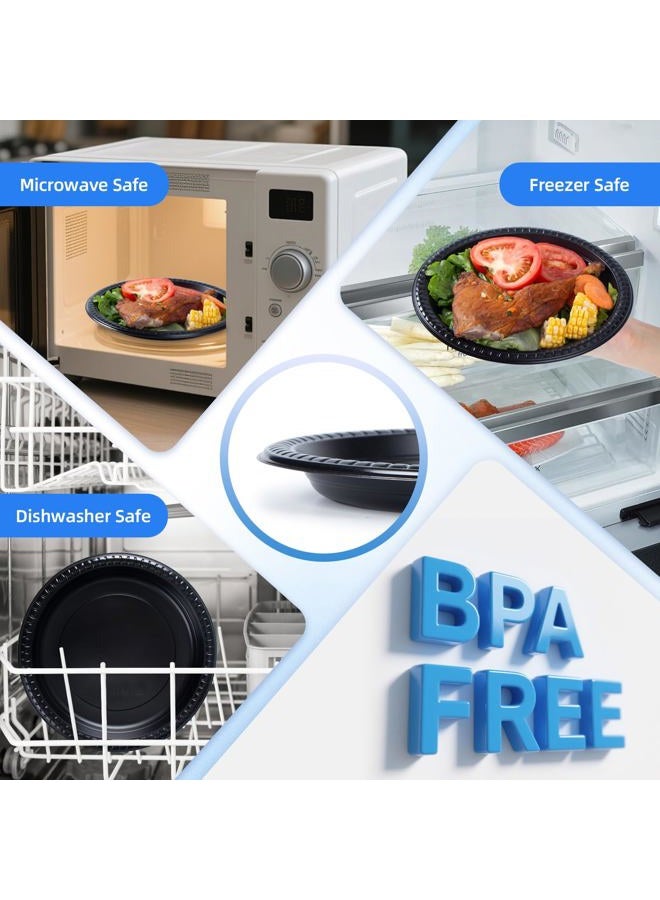 YANGRUI Reusable Plastic Plates, 9 Inch 150 Pack Food Grade Material BPA Free Black Dinner Plates - Image 5