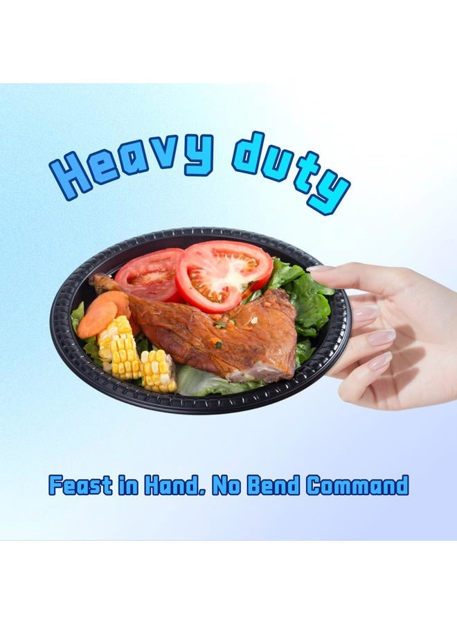 YANGRUI Reusable Plastic Plates, 9 Inch 150 Pack Food Grade Material BPA Free Black Dinner Plates - Image 3