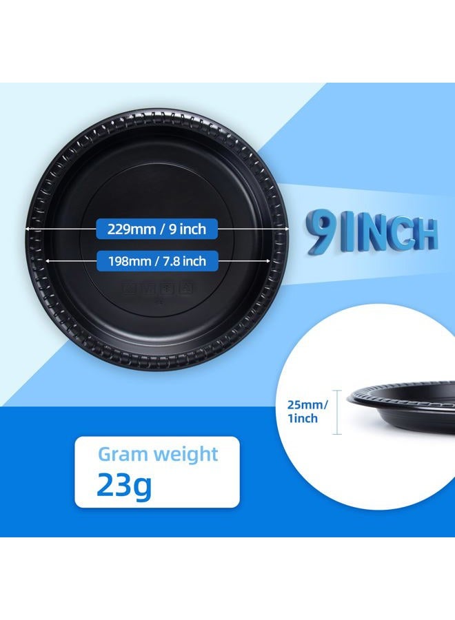 YANGRUI Reusable Plastic Plates, 9 Inch 150 Pack Food Grade Material BPA Free Black Dinner Plates - Image 4