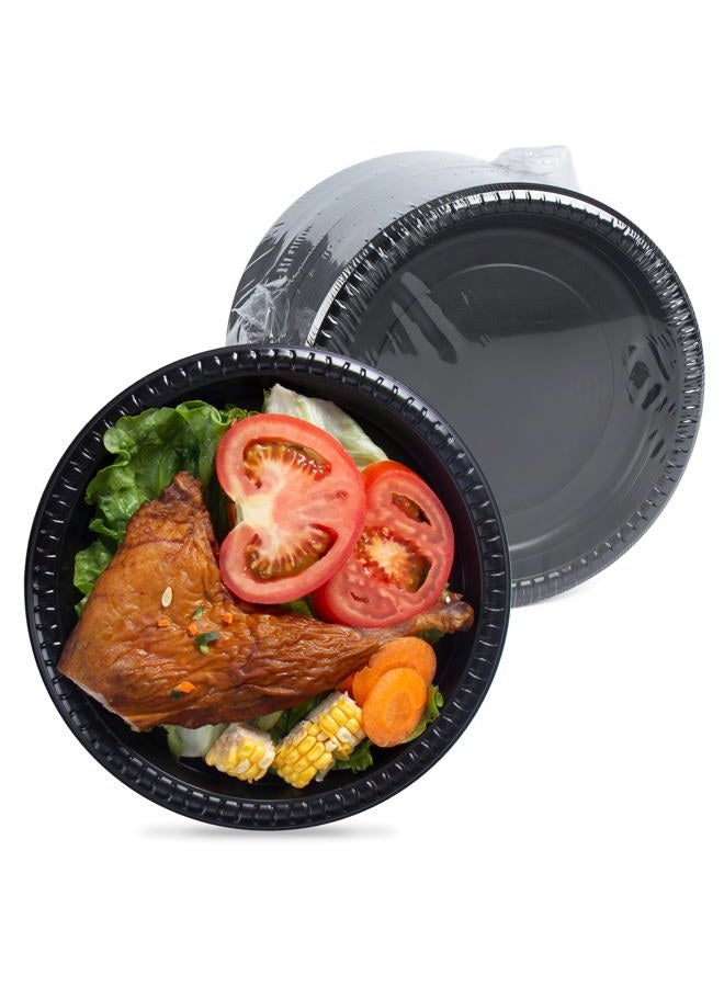 YANGRUI Reusable Plastic Plates, 9 Inch 150 Pack Food Grade Material BPA Free Black Dinner Plates - Image 1