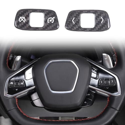 Daeiclru Real Carbon Fiber Steering Wheel Volume Control Button Cover Compatible with Corvette C8 20202025 Steering Wheel Volume Adjustment Decorative Sticker Interior Accessories Black - Image 1