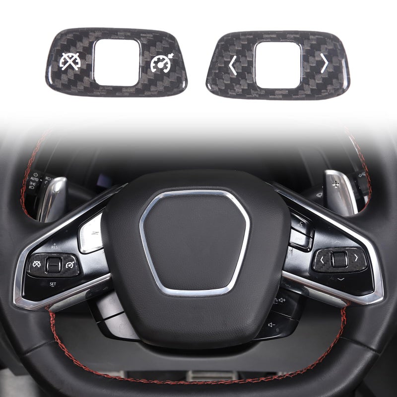 Daeiclru Real Carbon Fiber Steering Wheel Volume Control Button Cover Compatible with Corvette C8 20202025 Steering Wheel Volume Adjustment Decorative Sticker Interior Accessories Black - Image 2
