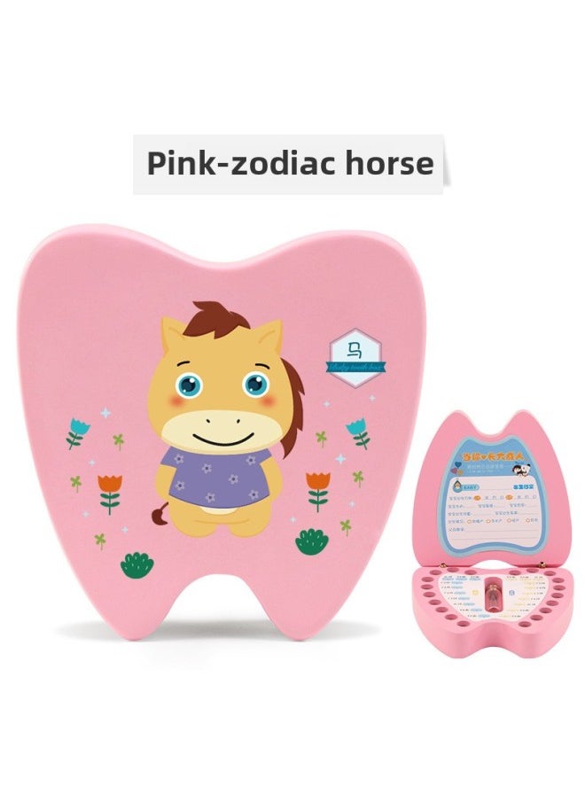 Generic Wooden Children's Deciduous Teeth Storage Box Baby Teeth Changing Storage Box Teeth Dropping Commemorative Collection Creative Home Gifts-Color:Pink Zodiac Horse  - Image 1