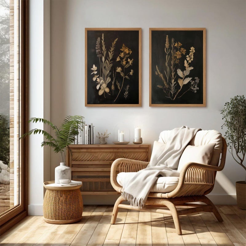 Tanmart Vintage Floral Wall Art Decor Black Botanical Canvas Art Moody Flower Wall Art Dark Academia Poster Painting Vintage Floral Prints Pictures for Bedroom Living Room 12x16 Inch Wood Framed Set of 2 - Image 5