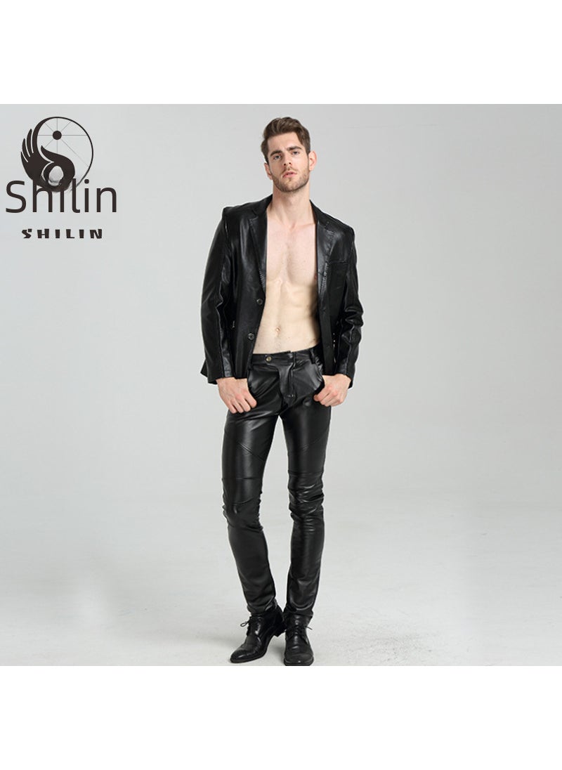 Generic - 2024 Mens Faux Leather Pants Slim Fit Biker White - Image 1