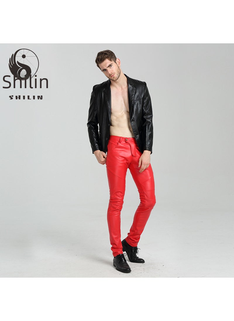 Generic - 2024 Mens Faux Leather Pants Slim Fit Biker White - Image 1