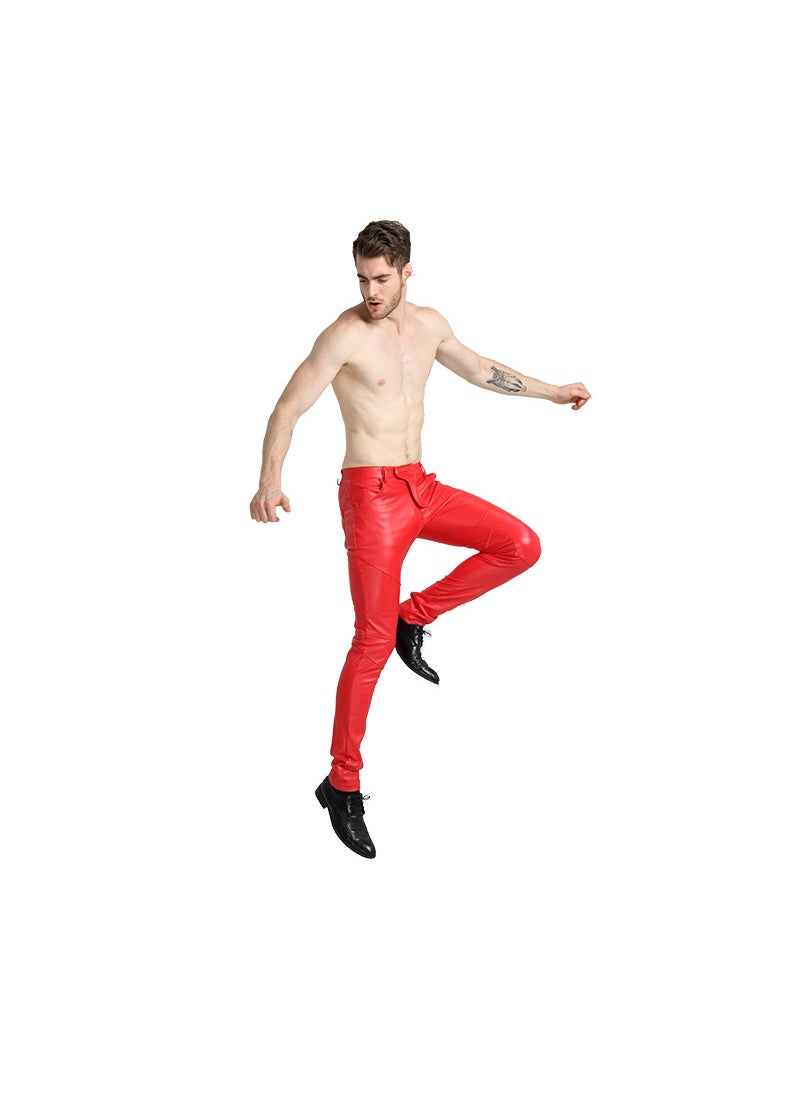 Generic - 2024 Mens Faux Leather Pants Slim Fit Biker White - Image 1