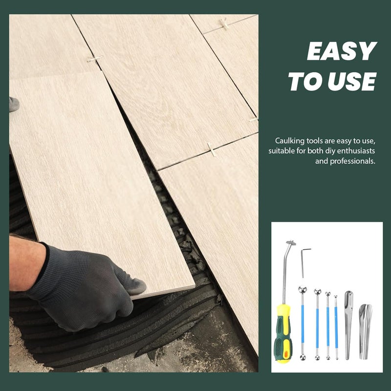 9pcs Caulk Finishing Tool Kit with Metal Ball Tile Joint Pressing Tools for Bathroom Kitchen Floor Tile Grout Repair and Sealant Smoothing - Image 5