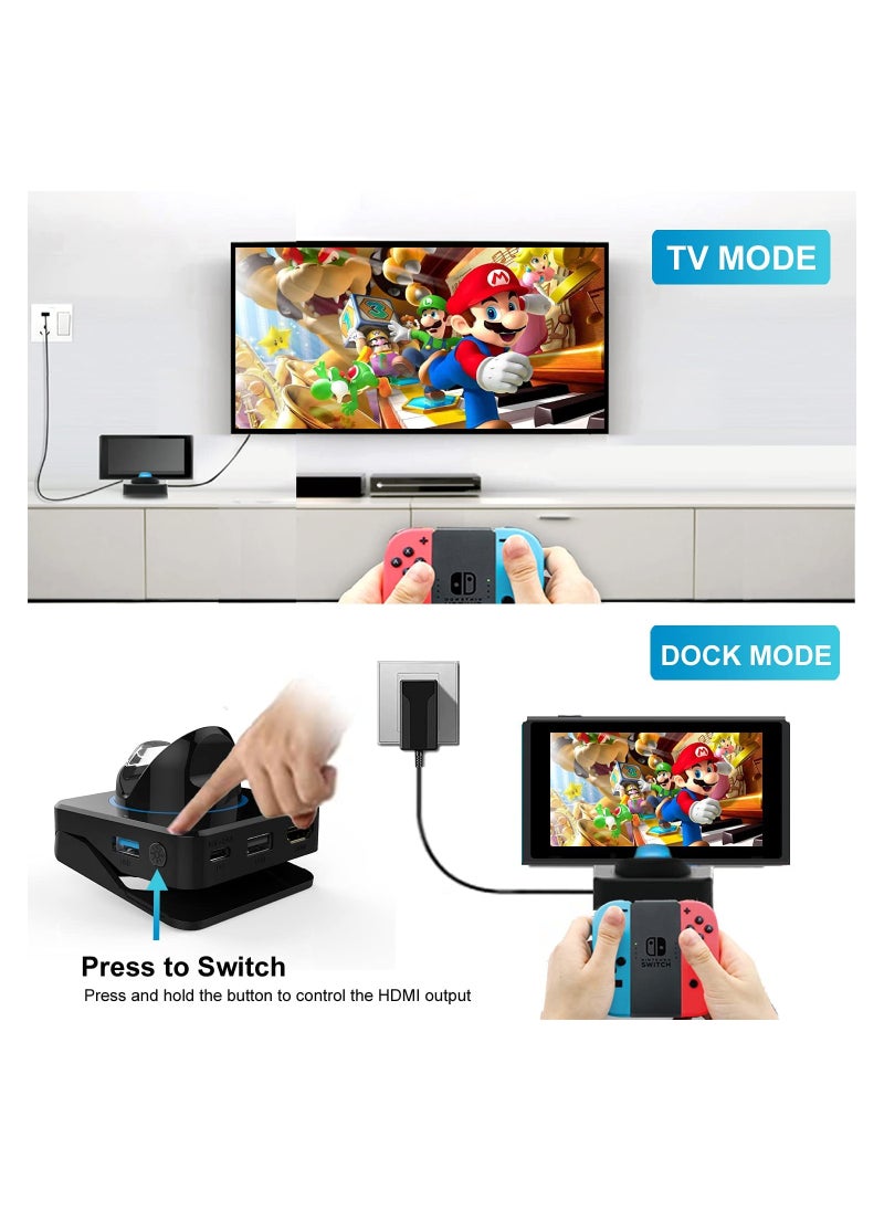 KASTWAVE - محطة إرساء لجهاز نينتندو سويتش، للتبديل إلى محول HDMI، تدعم 4K/60FPS USB 3.0 منفذ شحن محمول RUBU 5 في 1 للتخزين المحمول مناسب للسفر - Image 1