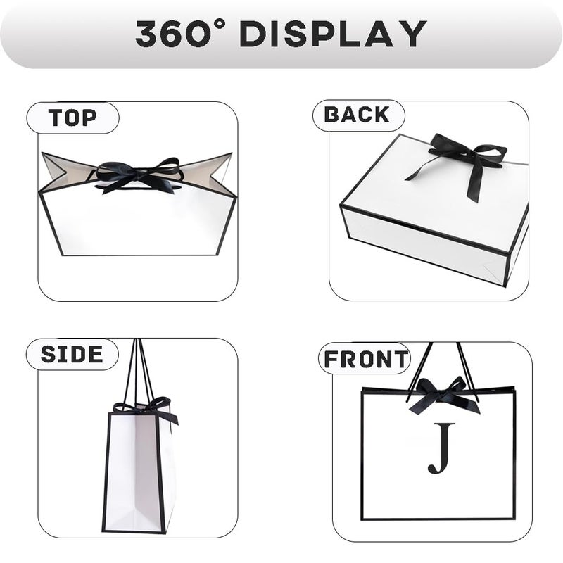 QLSKO Initial Gift Bag with Bow Ribbon Personalized Horizontal Paper Bag Monogrammed Birthday Gifts for Women Men (J-Medium) - Image 3