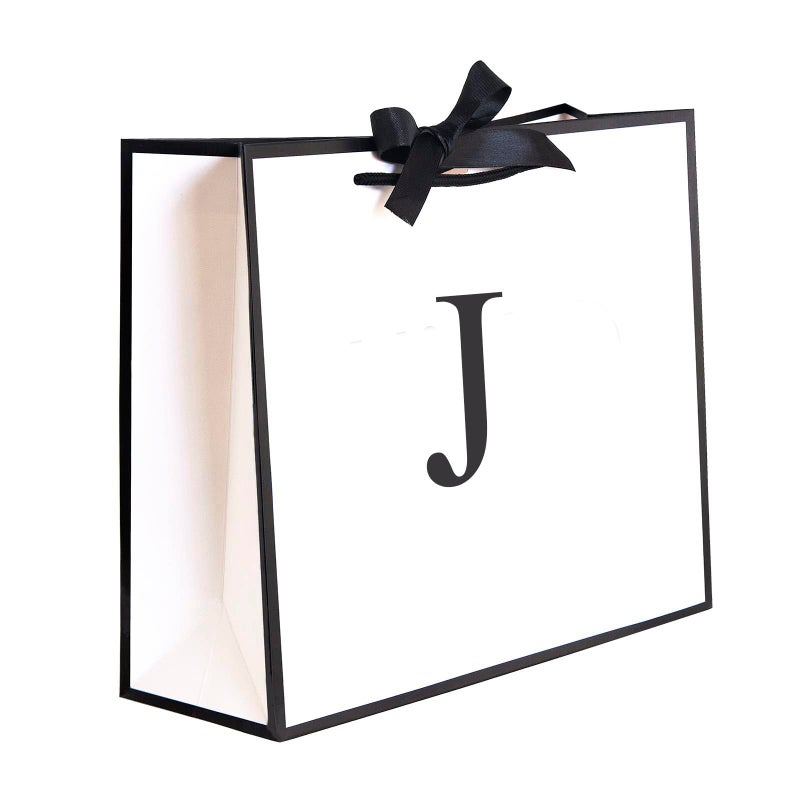QLSKO Initial Gift Bag with Bow Ribbon Personalized Horizontal Paper Bag Monogrammed Birthday Gifts for Women Men (J-Medium) - Image 1