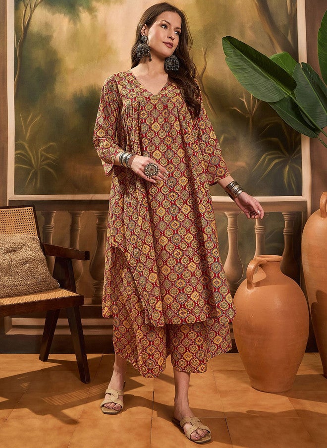 InWeave Women Ethnic Motifs Printed Kurta with Palazzos - Image 1