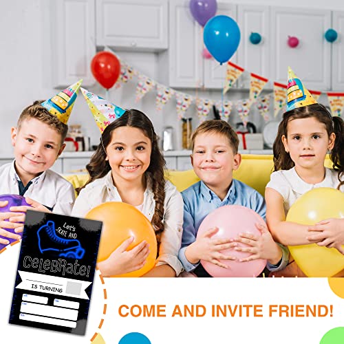 DETIHO 4" x 6" Blue Roller Skating Skating Theme Birthday Party Invitation Cards With Envelopes - Let's Skate and Celebrate - Neon Glow Skating Party Invitation - 20 Sets - E43 - Image 4